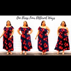 Lane Bryant Navy Blue and Red Dress. Off the shoulder Size 22/24